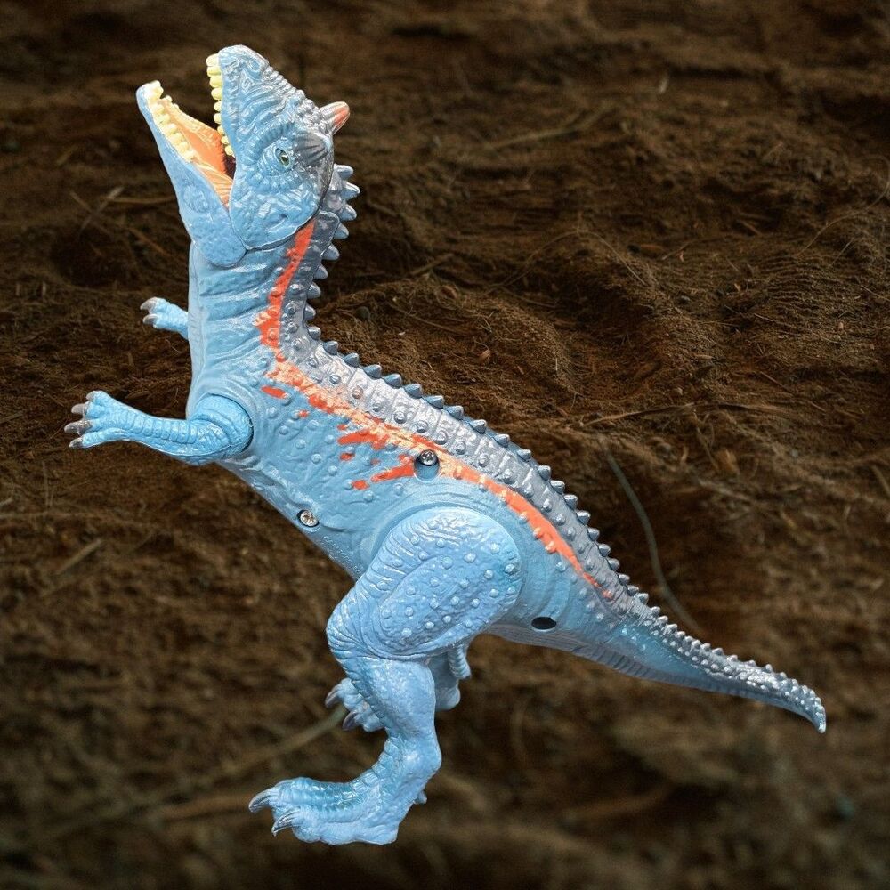 Kid Galaxy 7” Carnotaurus Blue Dino Dinosaur Toy Figure Eyes Light Growls Works